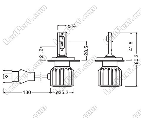 Ensemble des dimensions des ampoules H19 LED Osram LEDriving Bright - 64193DWBRT-2HFB