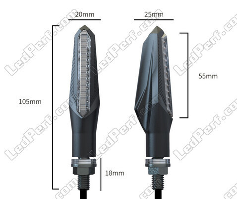 Ensemble des dimensions des clignotants dynamiques LED avec feux de jour pour Aprilia RSV 1000 (2001 - 2003)