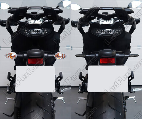 Comparative before and after installation Dynamic LED turn signals + brake lights for Aprilia Dorsoduro 750