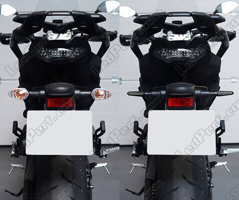 Comparative before and after installation Dynamic LED turn signals + brake lights for Honda Hornet 600 (2005 - 2006)