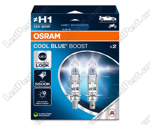 Ampoules H1 Osram Cool Blue Boost 5 500K  effet xénon ref: 62150CBB-2HB dans packaging de 2 ampoules