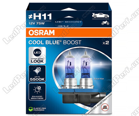 Ampoules H11 Osram Cool Blue Boost 5500K effet xénon ref: 62211CBB-2HB dans packaging de 2 ampoules